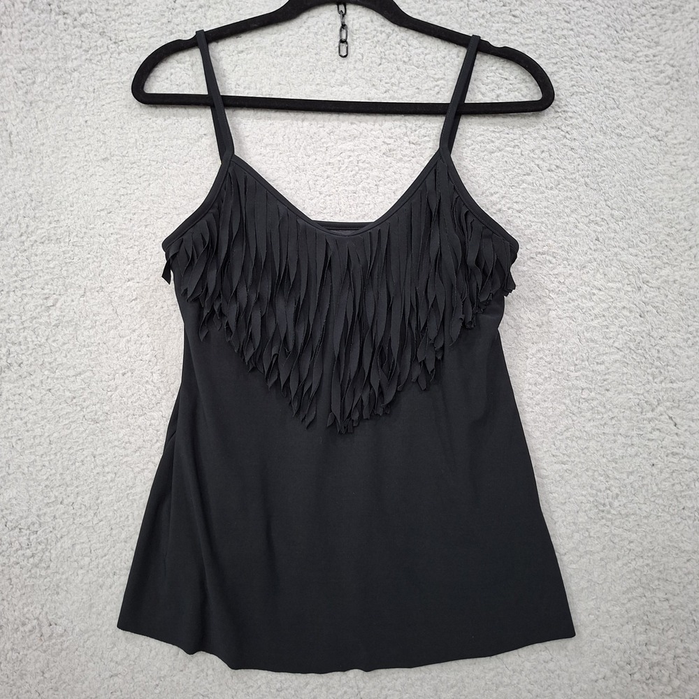 Miraclesuit Women's 10 Black Slimming Fringe Tankini Top Swim